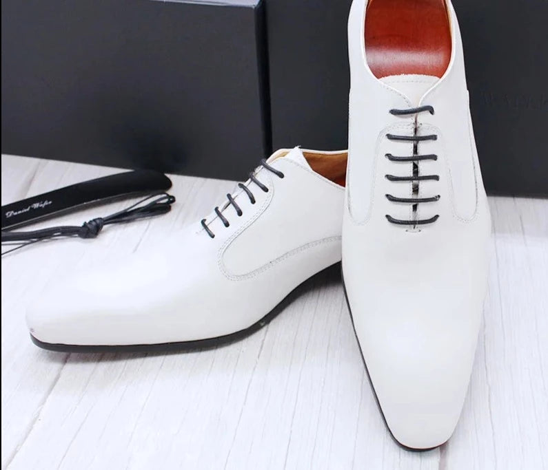 il Blanko - Men's White Leather Oxford Dress Shoes (Whole Cut Oxfords) - Ashour Shoes