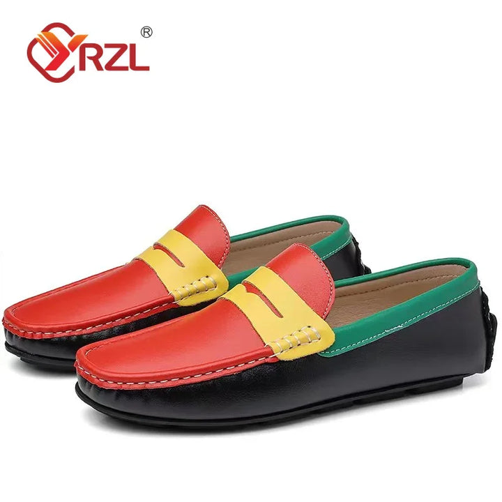 Stile - Men's Two-Tone Genuine Leather Driving Moccasins - Ashour Shoes