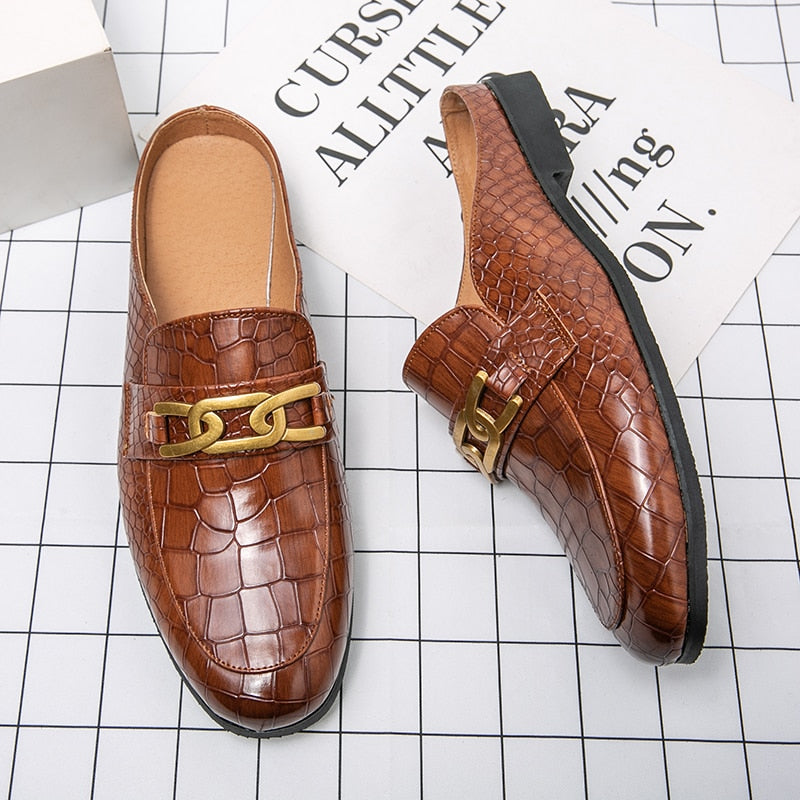 il lusso M - Crocodile Pattern Leather Mules Slippers for Men