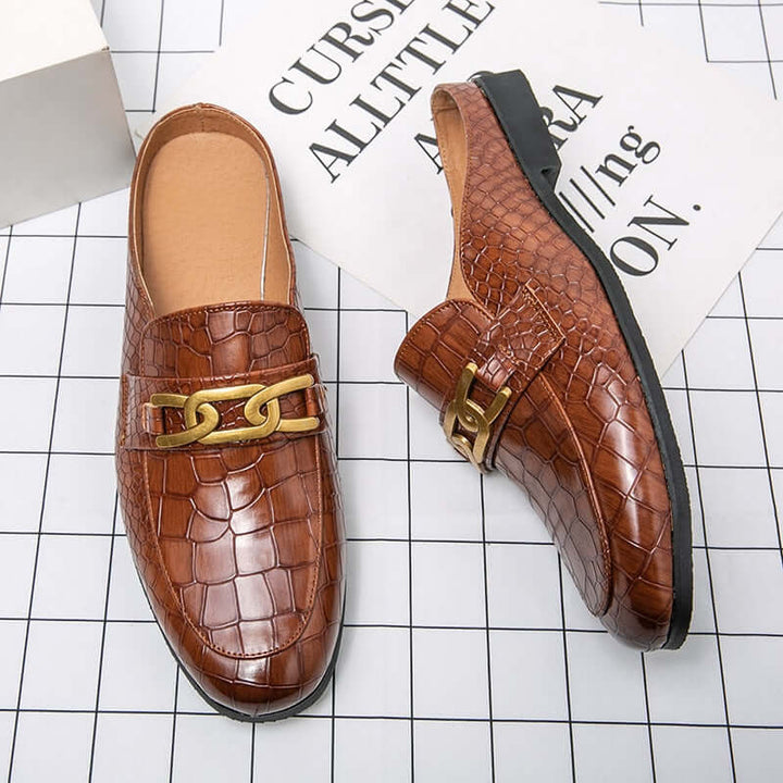 il lusso M - Crocodile Pattern Leather Mules backless loafers/Slippers for Men - Ashour Shoes