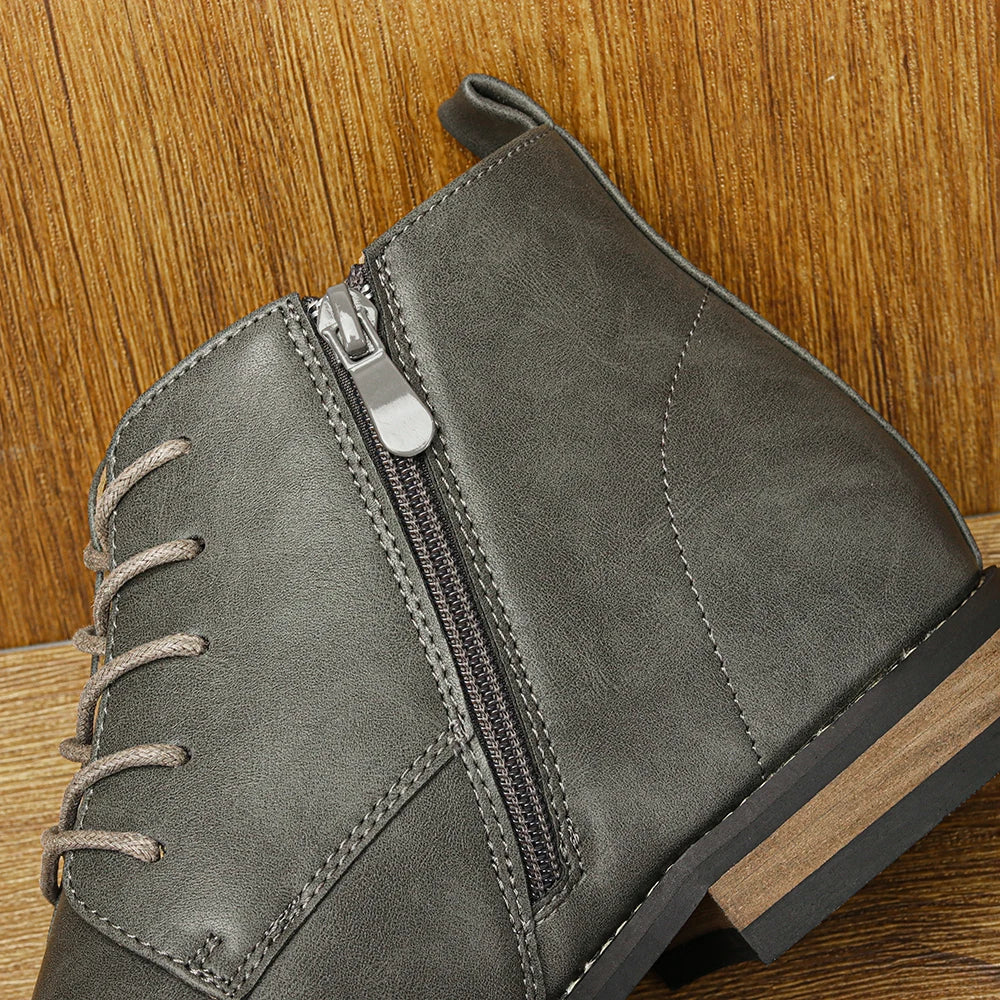 Averon – Men’s Vegan Leather zip up Boots – Cap Toe Lace-Up Ankle Dress Boots - Ashour Shoes