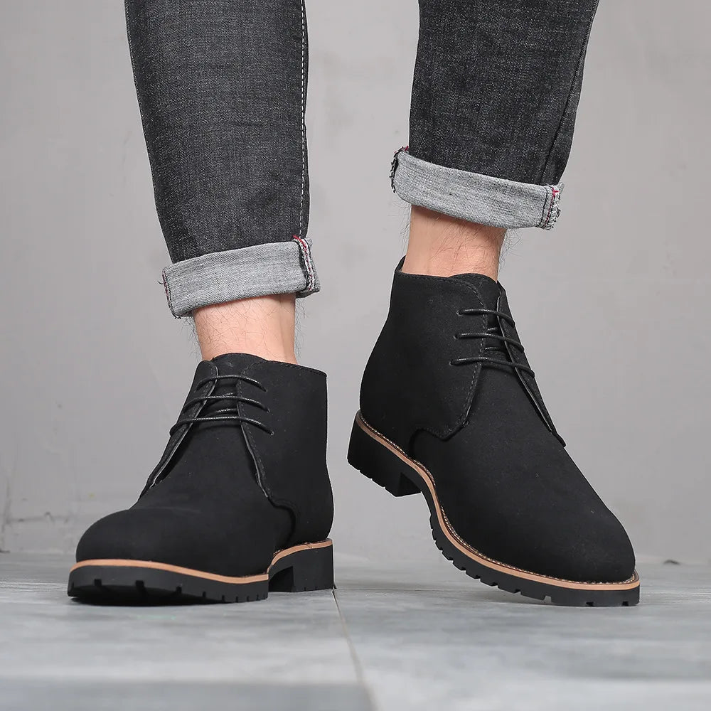 Stile - Men's Navy Faux Suede Lace-Up Chukka Boots - Ashour Shoes