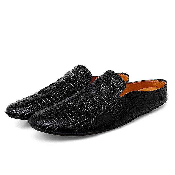 Eleganza - Men's Blue Crocodile Embossed Leather Loafers