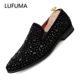 Sfarzo - Men's Black Crystal Embellished Slip-On Loafer Dress Shoes - Ashour Shoes