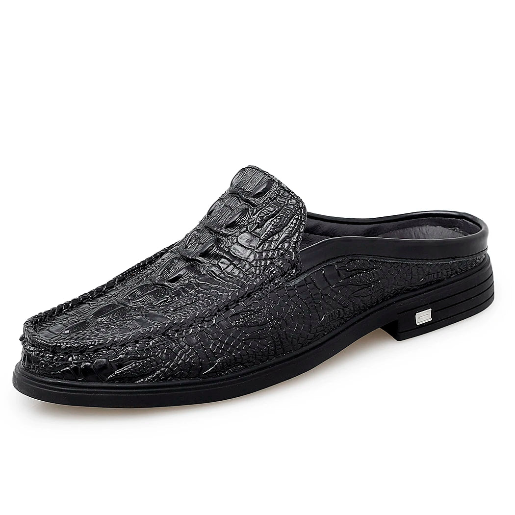 Neravo – Men’s Crocodile & Alligator pattern leather Mules. Backless Slip-On - Ashour Shoes