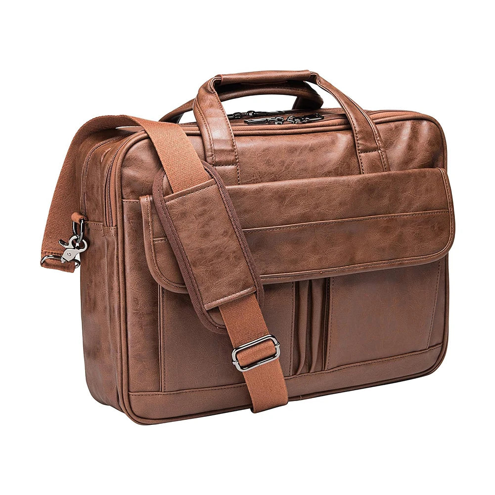 V2 - Men's Vegan Leather Business Briefcase Versatile Shoulder Bag with Multi-Pocket