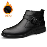 Stile - Men's Embossed Leather Buckle Ankle Boots - Ashour Shoes