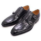 Maestro - Men's Elegant Black Crocodile Embossed Double Monk Strap Dress Shoes - Ashour Shoes