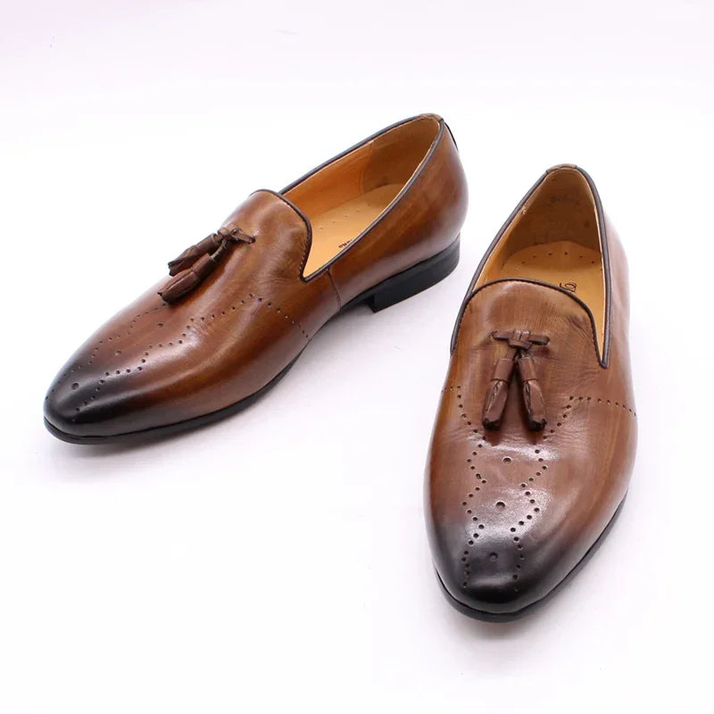 Bravino – Men’s Genuine Leather Tassel Loafers. Hand-Finished Dress Shoes