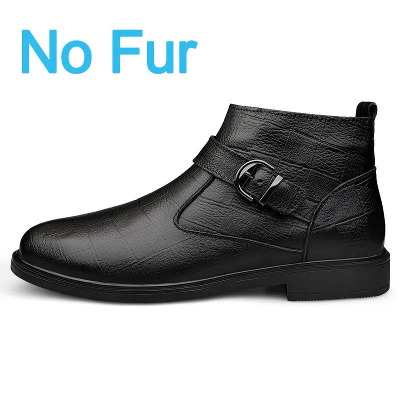Stile - Men's Embossed Leather Buckle Ankle Boots - Ashour Shoes