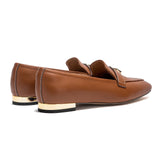 Serrata - Women's Black Faux Leather Loafers - Square Toe Gold Lock Detail Slip-On Flats - Ashour Shoes