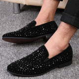 Sfarzo - Men's Black Crystal Embellished Slip-On Loafer Dress Shoes - Ashour Shoes
