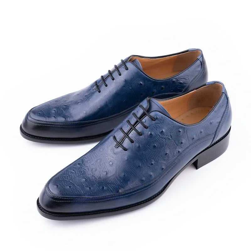 Distinto - Men's Luxury Black Ostrich Print Leather Oxford Dress Shoes - Ashour Shoes
