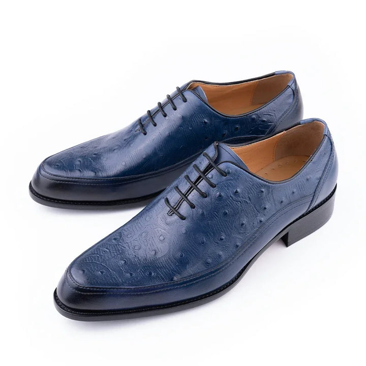 Distinto - Men's Luxury Black Ostrich Print Leather Oxford Dress Shoes