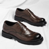 Stile - Men's Burnished Leather Lace-Up Oxford Dress Shoes with Chunky Sole - Ashour Shoes