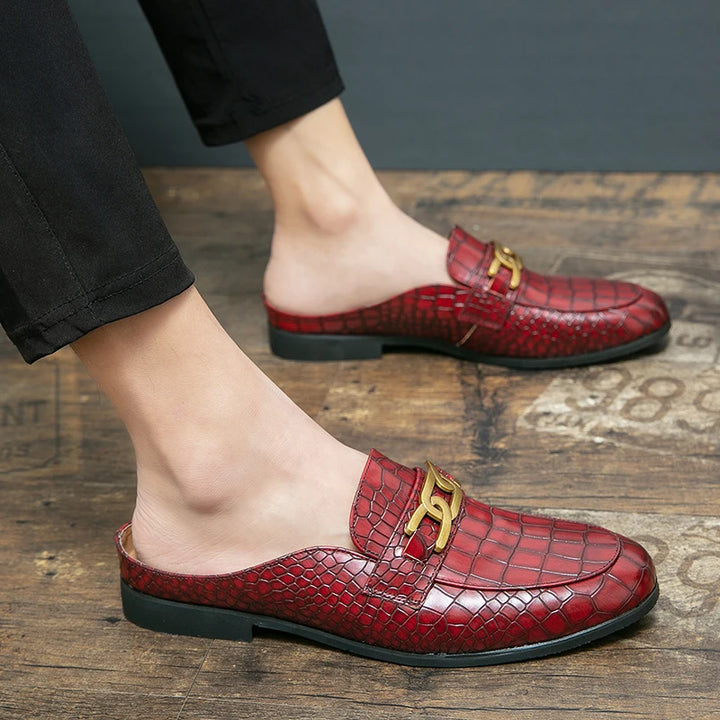 lusso M Original - Crocodile Pattern Leather Mules backless loafers/Slippers for Men - Ashour Shoes