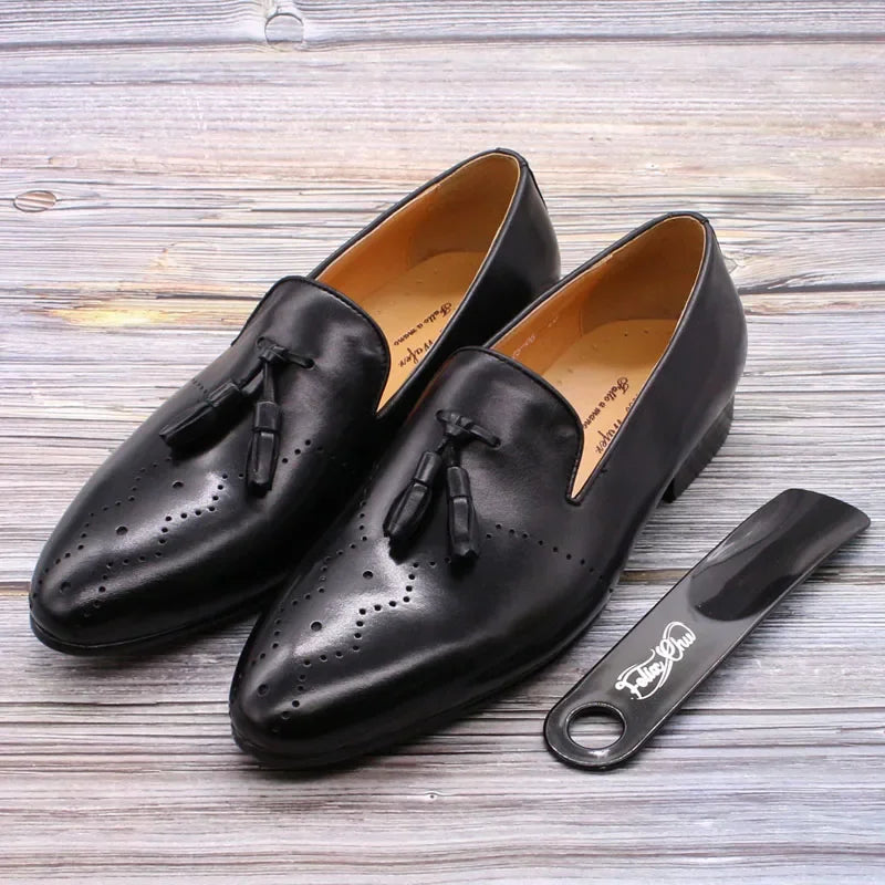 Bravino – Men’s Genuine Leather Tassel Loafers. Hand-Finished Dress Shoes
