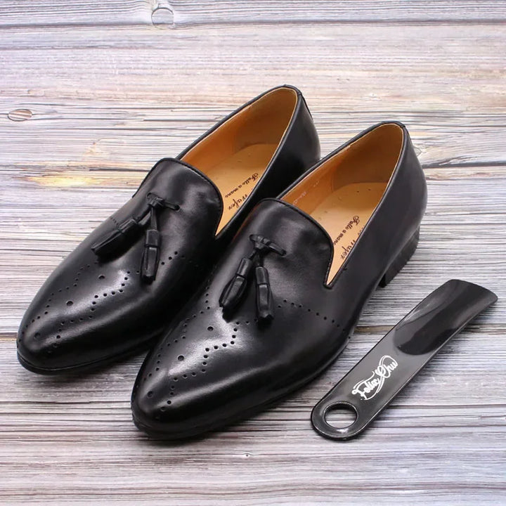 Bravino – Men’s Genuine Leather Tassel Loafers. Hand-Finished Dress Shoes