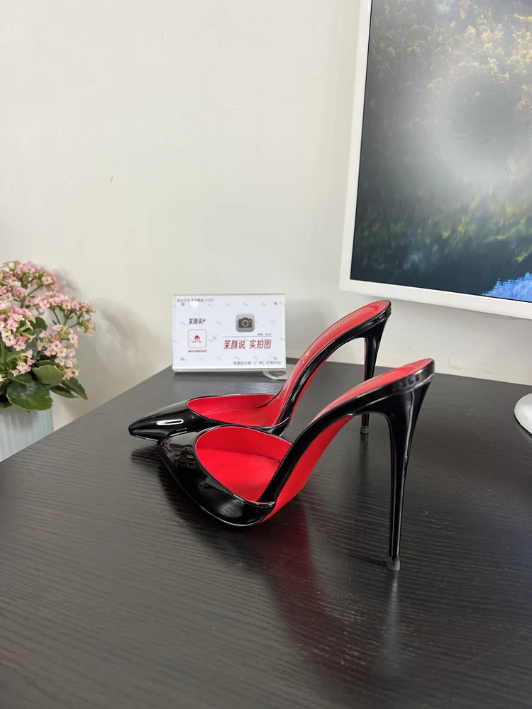 POX3 - Red Bottom High Heels in Patent Leather Pointed Toe Stiletto Pumps for Women - Ashour Shoes