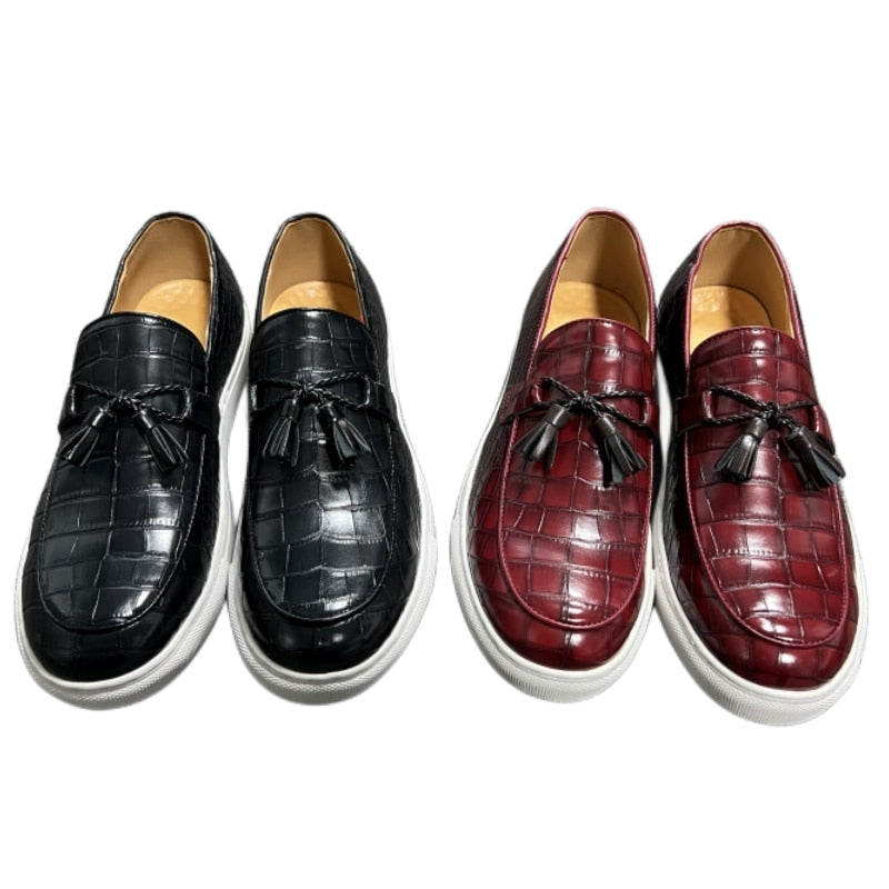 The Vulcanize 3 - Crocodile Pattern Leather Tassel Loafers with a sneaker outsole for men - Ashour Shoes