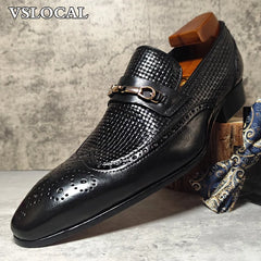 Nobile - Men's Black Genuine Leather Wingtip Horsebit Loafers - Ashour Shoes