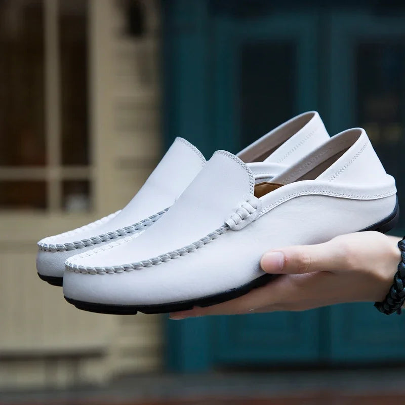Comodo - Men's Dark Blue Leather Driving Loafers - Ashour Shoes