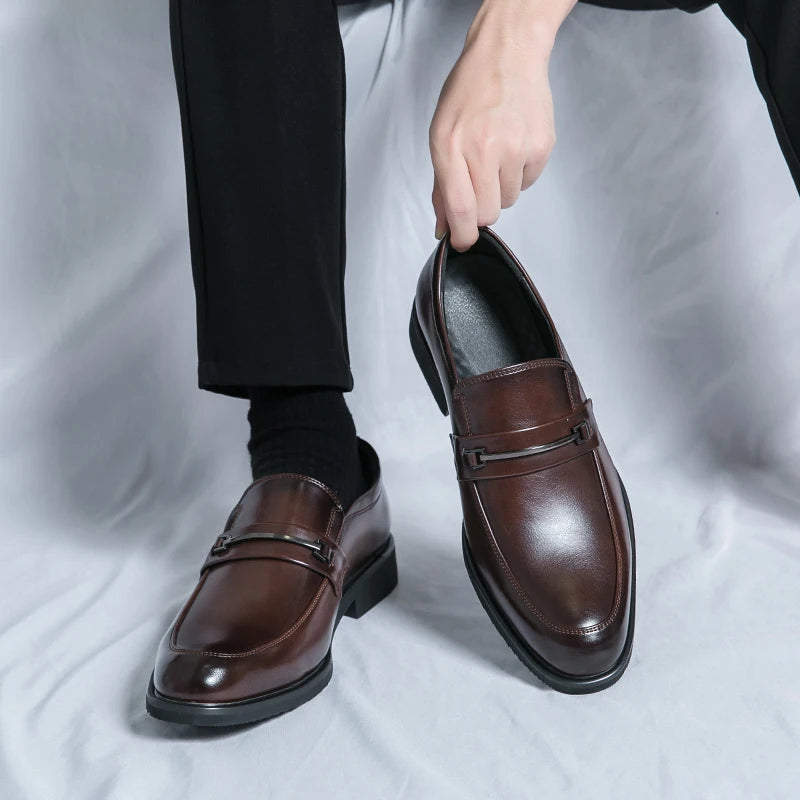 Stilista - Men's Elegant Split Leather Loafers with Metal Bar Detail - Ashour Shoes