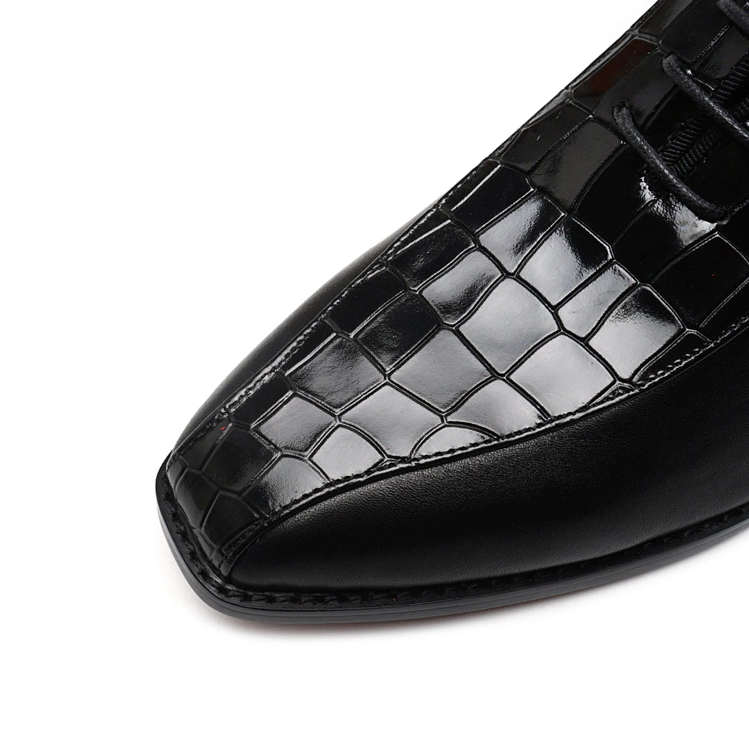 The Luxxor - Red bottom sole leather oxford dress shoes with half alligator print - Ashour Shoes