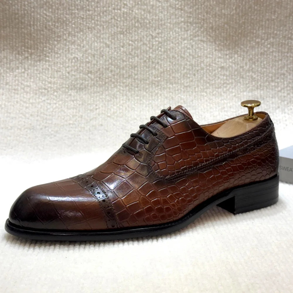 Alligatore - Men's Luxury Crocodile Embossed Leather Cap Toe Oxfords - Ashour Shoes
