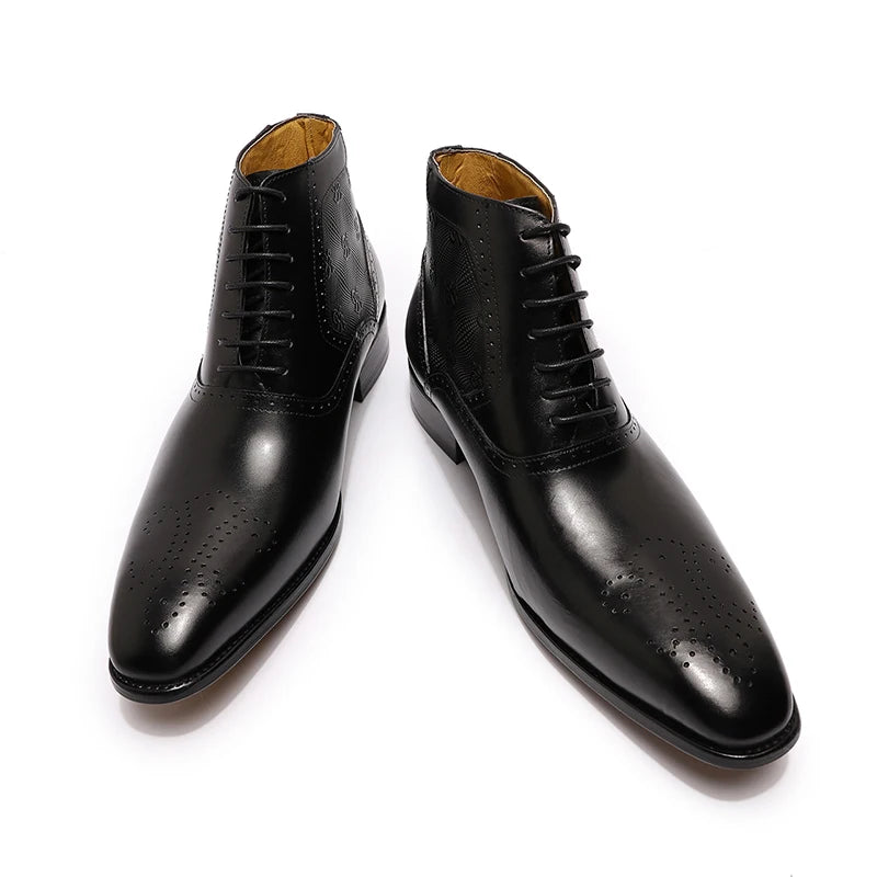 The Byaro - Men's Italian Leather Brogue Dress Boots - Ashour Shoes