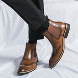 Distinto - Men's Polished Leather Brogue Chelsea Boots - Ashour Shoes