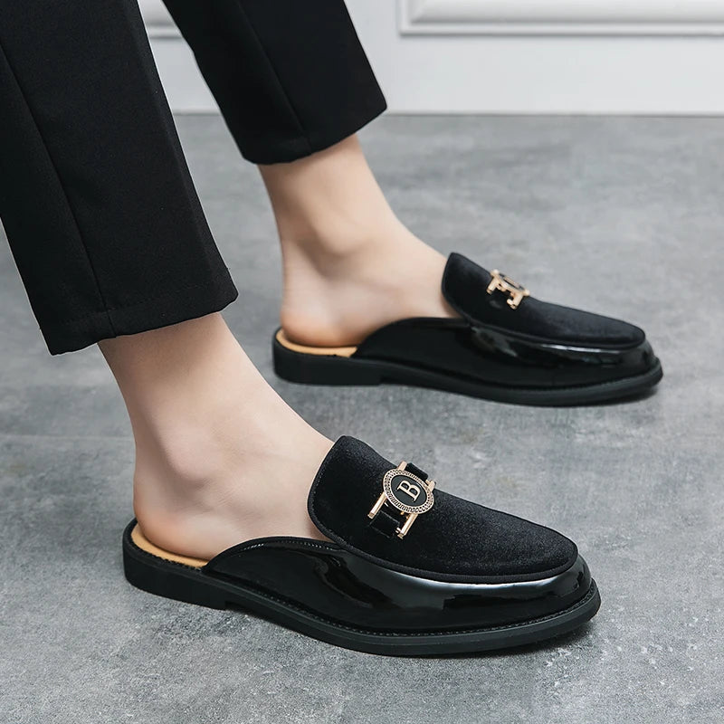 Stilare - Men's Elegant Suede & Patent Leather Loafer Mules - Ashour Shoes