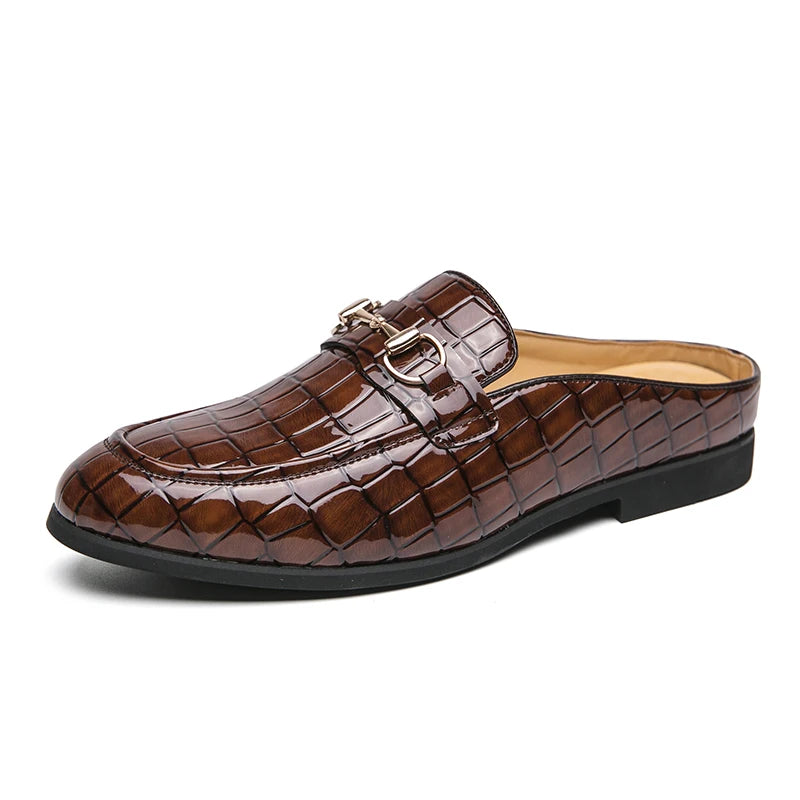 The Tamer 2 - Leather Men’s Mules/ backless loafers with an alligator print - Ashour Shoes