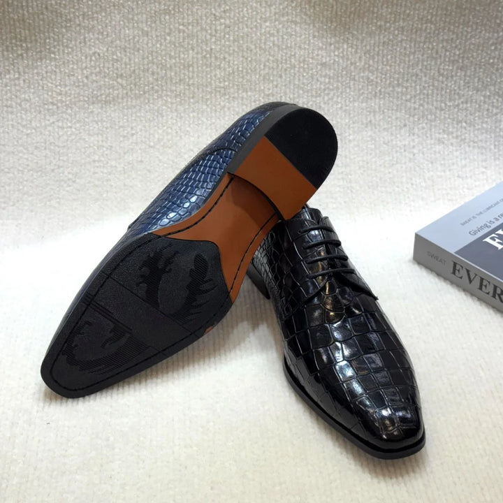 Stilista - Men's Luxury Crocodile Embossed Leather Derby Dress Shoes