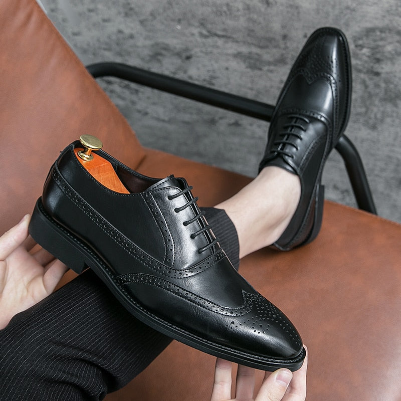 Fasto - Black Brogue Shoes Handmade Oxford Shoes for Men