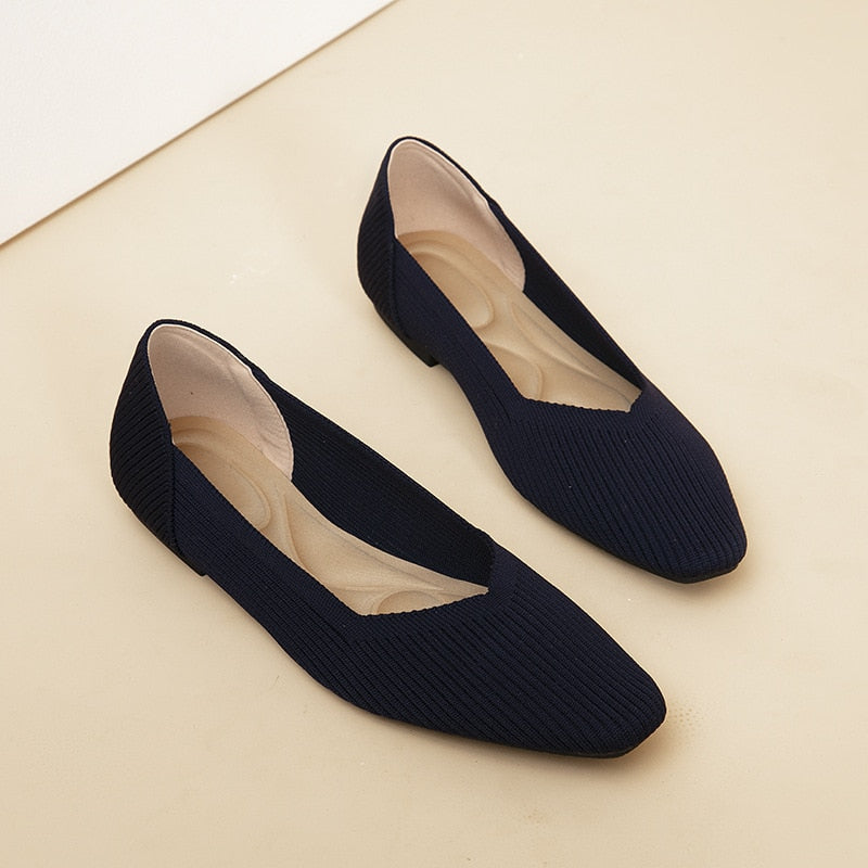 The EcoStride - Square-Toe V-Cut Flats Cruelty-free footwear For Women - Ashour Shoes