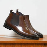 Raffinato - Men's Polished Burnished Leather-Look Chelsea Ankle Boots - Ashour Shoes