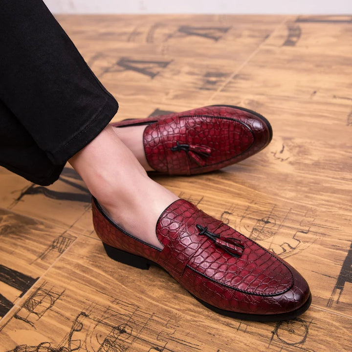 Brode - Crocodile pattern tassel loafers for men - Ashour Shoes