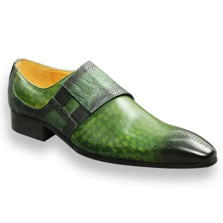 Fashion Loafers Men Shoe Classic Green Color Brogue Shoe Pure Genuine Leather Monk strap Comfortable Male Footwear Fast Delivery - Ashour Shoes