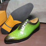 Verdeon – Men’s Crocodile-Embossed Green Dress Shoes Genuine Leather Oxford Shoes - Ashour Shoes