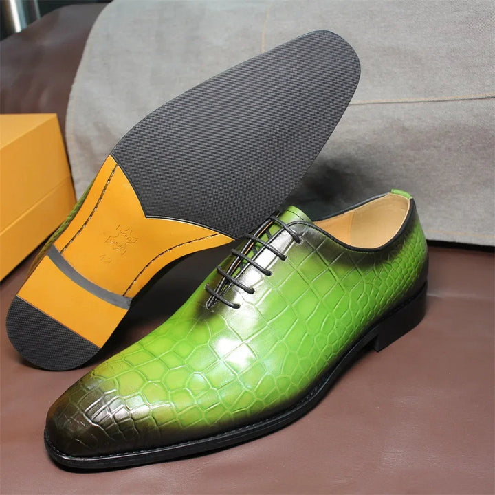 Verdeon – Men’s Crocodile-Embossed Green Dress Shoes Genuine Leather Oxford Shoes