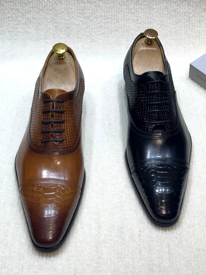Lirona - Men-s leather oxford dress shoes in brown or black