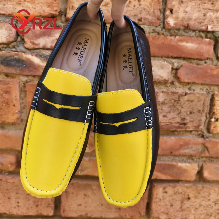 Stile - Men's Two-Tone Genuine Leather Driving Moccasins - Ashour Shoes