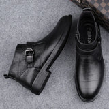 Stile - Men's Embossed Leather Buckle Ankle Boots - Ashour Shoes