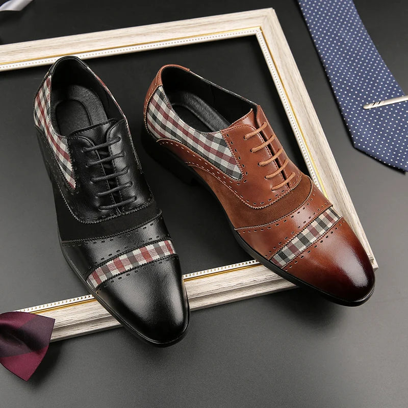 The Mash - Checkered Oxford Brogue Shoes with Patchwork tartan Fabric