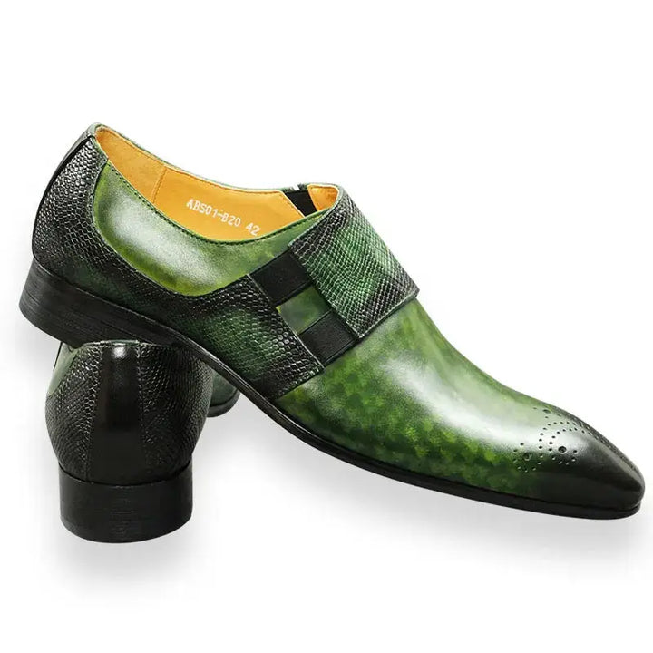 Fashion Loafers Men Shoe Classic Green Color Brogue Shoe Pure Genuine Leather Monk strap Comfortable Male Footwear Fast Delivery - Ashour Shoes