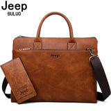Bulini - Men's Split Leather Business Briefcase – 14-Inch Laptop Bag with Multi-Pocket Design - Ashour Shoes