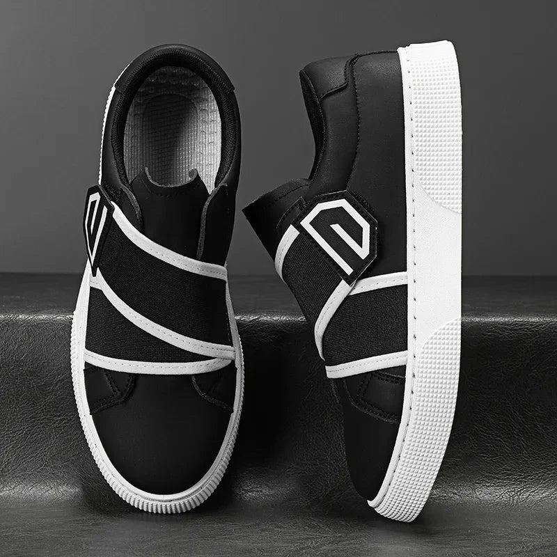 Stile - Men's Modern Slip-On Leather Sneakers with Elastic Straps - Ashour Shoes