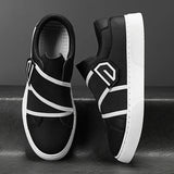Stile - Men's Modern Slip-On Leather Sneakers with Elastic Straps - Ashour Shoes