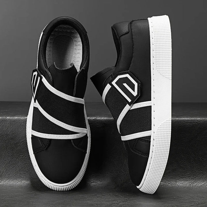 Stile - Men's Modern Slip-On Leather Sneakers with Elastic Straps
